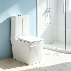 Inodoro Integrado Cuadrado con Diseño de Doble Descarga, Material Esmaltado Fácil de Limpiar, Accesorios de Baño de Cerámica - Product Image 2
