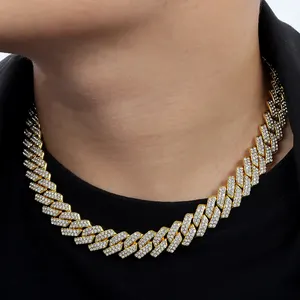 Hot-selling 12MM gold silver-plated rhinestones Cuban chain alloy punk hip-hop jewelry with the same accessories rap stars