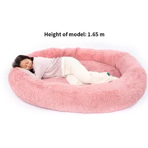 Wholesale Popular Giant Round Plush Cozy Humans Dog Bed For People Adults Washable Matress Memory Foam Large Size Pet Sofa Bed