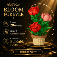 Ensemble de blocs de construction en pot Rose Concord, 204 pièces, jouet d'assemblage DIY en plastique, modèle de fleur décorative pour la maison et le bureau, pour les 7-9 ans
