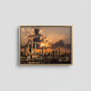 Islamic Sunrise Landscape Printed <b>Canvas</b> - Masjid Nabawi Art - 1P Gold <b>Frame</b>,1P-Gold Framed - Product Image 2