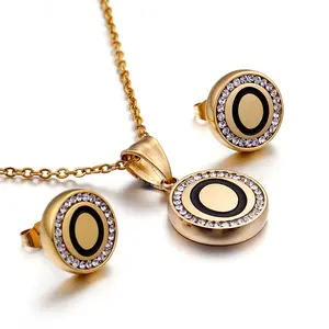 Baru Bulgaria Gold 26 Huruf Perhiasan Set untuk Wanita Stainless Steel Huruf Awal A-Z Liontin Kalung Stud Anting-Anting Set