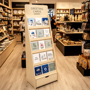 Expositor de tarjetas de felicitación VINO de madera con cajón de almacenamiento, estante vertical sólido de 6 niveles para tiendas minoristas - Product Image 1