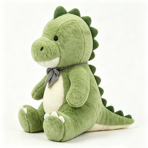 Peluche de dinosaure verte personnalisée - T-Rex en peluche doux et moelleux avec nœud à carreaux, adorable jouet dinosaure pour enfants et crèches - Product Image 4