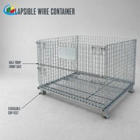Kontainer Kawat Model Kustom Ukuran Sesuai Pesanan, Lipat, Tahan Lama, Galvanis, untuk Gudang Logistik, Keranjang Kawat Mesh