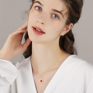 wholesale custom 14K <b>Real</b> Gold Heart Necklace for Women Solid Gold Forever Love Pendant Necklace Love Heart Jewelry Gifts - Product Image 5