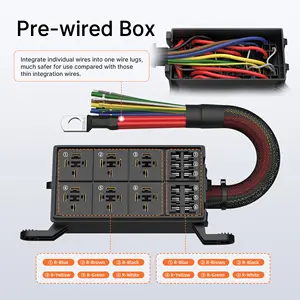 DaierTek 4 Pin Relay Socket 6 Slots Pre-Wired Fuse Relay Box 6 Way Fuse Box With Relays Fuses For Car Truck Boat