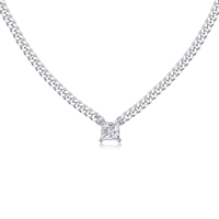 Pendentif Gema Coupe Princesse d'Usine d'Origine, Collier Fin en Argent 925 avec Chaîne Cubaine pour Femme et Moissanite