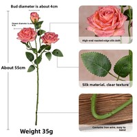 Betterlove Simulation 3 Roses Françaises Haut de Gamme en Tissu de Soie à Bords Brûlés Couleur Automne Rétro Fleur Artificielle pour Mariage et Extérieur