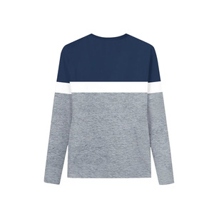 Camiseta de manga larga para hombre de algodón de alta calidad, con bloques de color, cuello redondo clásico, cómoda para el día a día. - Product Image 1