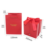 Boîte cadeau rectangulaire rouge à double porte pour la Saint-Valentin avec motif de rose et finition bronzée pour emballage de bijoux - Modèle A006 (vente en gros)