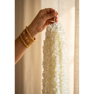 Artificial <b>White</b> Flower <b>Hanging</b> Garland with Pink Bud Accents Decorative Floral Mala for Wedding Decoration Temple - Product Image 2
