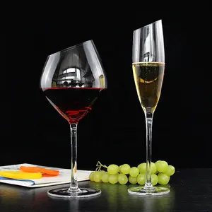 Penjualan Laris Kacamata Anggur Kaca Anggur Miring Kristal Kaca Anggur Tertiup Tangan Bening Desain Unik Baru