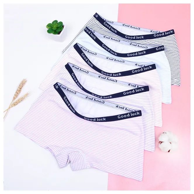 Mid Waist Damen Boxer Slips Atmungsaktive Striped Print Boxer für Damen Letter Cotton Ladies Panties Nahtlose Unterwäsche