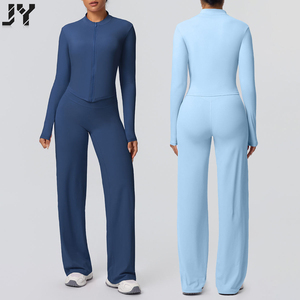 Abbigliamento Fitness da Donna Joyyoung, Giacca Personalizzata, Leggings Sportivi a Gamba Larga, Completo da Allenamento, Set da Yoga in <span class=keywords><strong>2</strong></span> Pezzi - Product Image 1