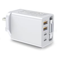 Pengisi Daya Cepat USB-A GaN 50W dengan Kabel USB-C 70CM yang Dapat Ditarik, Adaptor Perjalanan Pengisian Cepat PD untuk Ponsel iPhone Android Samsung