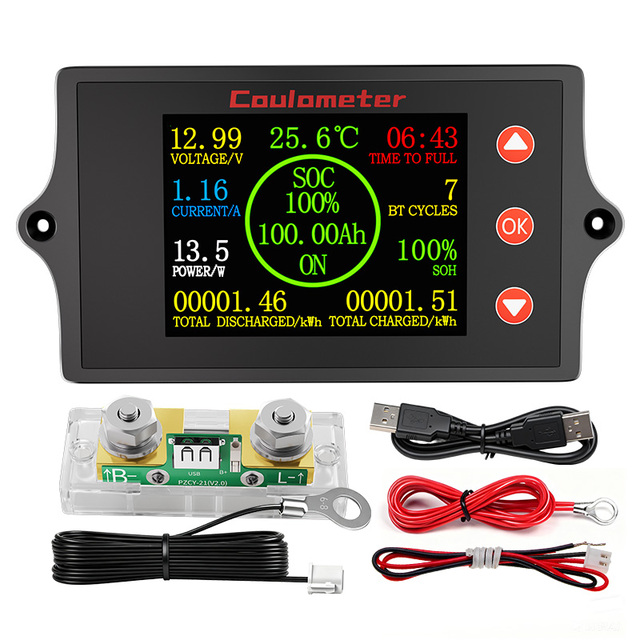 Peacefair PZEM-041 Battery Coulometer 8-100V 500A Digital LCD Power Energy Capacity Tester for EV RV Solar