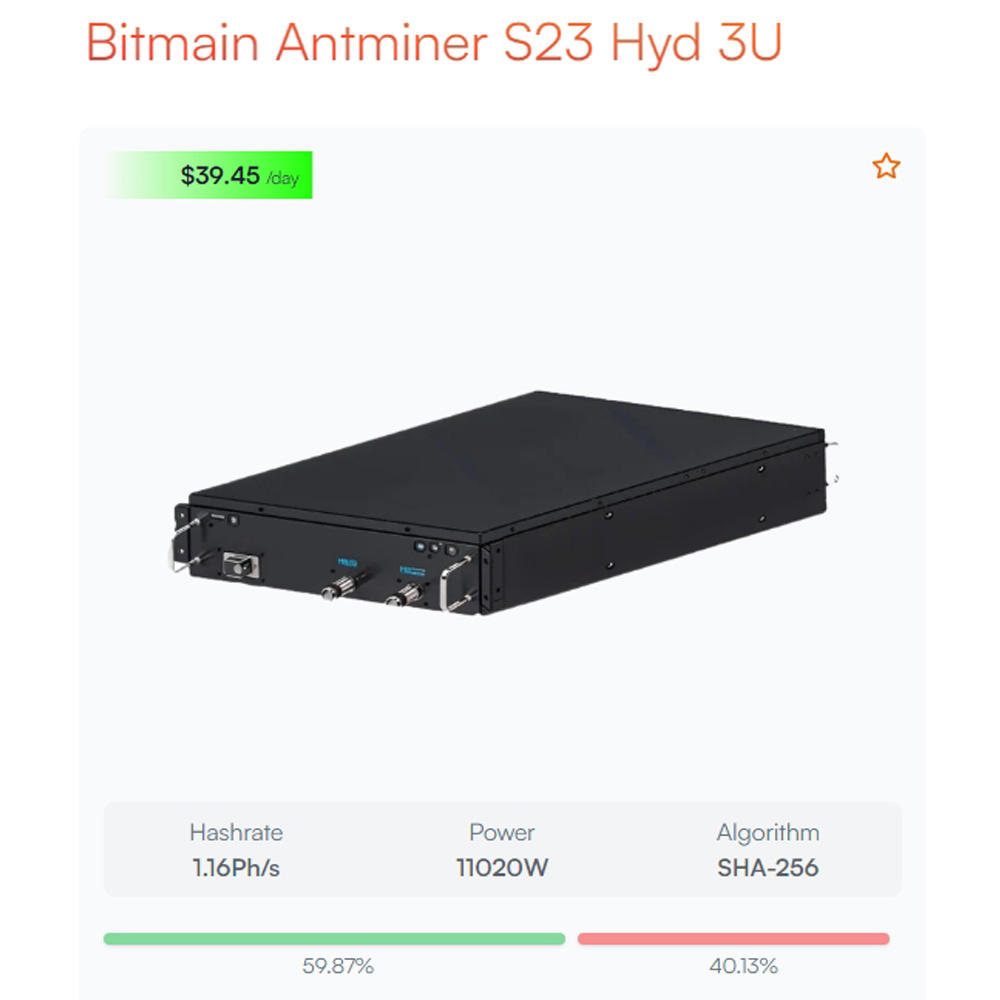 Brand New Bitmain Antminer S23 Hyd 3U 1.16Ph/s BTC Miner 11020W Factory  Price| Alibaba.com