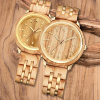 Ensemble de montres en quartz à grain de bois pour couple, cadran rond minimaliste doré, bracelet en bois pour usage quotidien