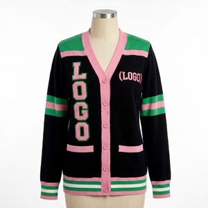 black Pink Varsity <b>Cardigan</b> Women Knit Button Sweater Casual Long Sleeve Letter Design Fashion Outerwear Sorority Greek <b>Cardigan</b> - Product Image 1