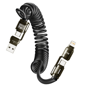 Câble de données de voiture 4-en-1 à ressort 240W à charge rapide <span class=keywords><strong>avec</strong></span> connecteurs USB-A/Type-C compatible CarPlay <span class=keywords><strong>iPhone</strong></span> et iPad - Product Image 2