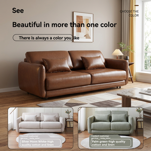Premium Quality Tight Back Square Arm Modern Genuine Leather <b>Sofa</b> <b>Bed</b> 3 Seater Convertible Couch Furniture for Small Homes - Product Image 1