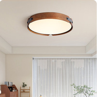 Lampu Plafon LED Akrilik Kayu Bulat Modern Skandinavia IP65 Gaya Wabi-sabi Jepang Warna Walnut untuk Kamar Tidur