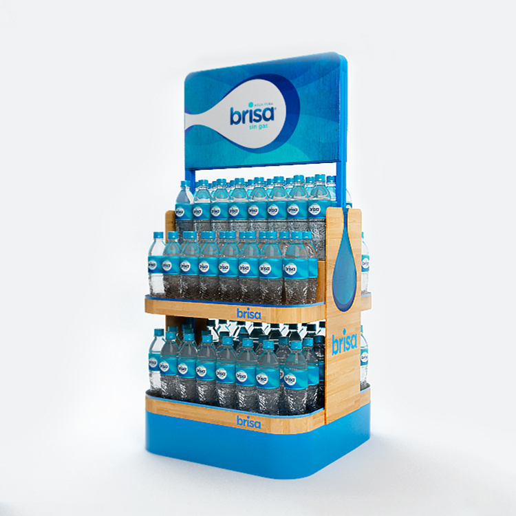 Double Sided Customized Wooden Bottle Display Rack Spring Water Retailing Ideas for Supermarket