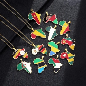 Europa e América Aço inoxidável África Mapa Colar com banhado a ouro Pingente <span class=keywords><strong>Link</strong></span> <span class=keywords><strong>Chain</strong></span> Apresentando Nigéria Gana Somália - Product Image 2