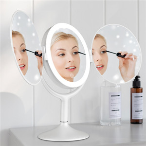 Three Fold Makeup Mirror With Led Light Round White Folding Beauty Mirror For Vanity Use - Product Image 1