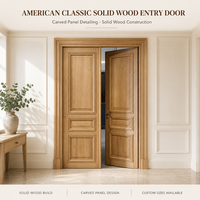 Porte d'entrée double en bois massif sculpté de style américain rétro, sur mesure, pour villa, porte d'entrée OEM ODM, portes en bois pour l'intérieur et l'extérieur de la maison