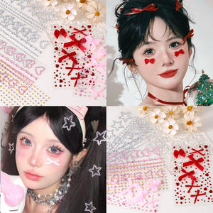 Ins Glitter Face Stickers avec Résine Diamant et Perle Organza Arc Sourcils Lèvres Strass Colle-On Technique Visage Accessoires - Product Image 1