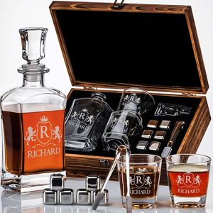 Bộ Bình Thon Cổ Rượu Whiskey Thủy Tinh Cá Nhân Logo Tùy Chỉnh 25 Oz Với Đá Vuông Kính Quà Sinh Nhật Cho Nam - Product Image 2