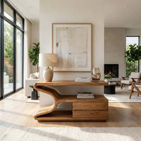 AJUNION Table console moderne en bois pour espace de vie, meuble de rangement avec tiroirs intégrés et étagère ouverte, table d'appoint pour salon