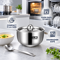 WOXIANG Bol à vapeur compact en acier inoxydable 3 plis de 11 cm avec couvercle pour œufs, crème anglaise, pouding, aliments pour bébés et cuisson au four