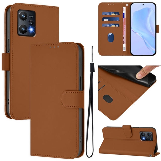 High Quality 18 Colors for Realme 9 Pro 5G Global Skin Feel Solid Color Leather Phone Case with Lanyard