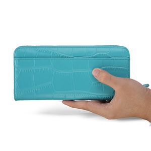 Women's <b>Long</b> <b>Wallet</b> Sky Blue Crocodile Pattern Zipper Clutch Everyday Use 6 Inch Eco Friendly - Product Image 1