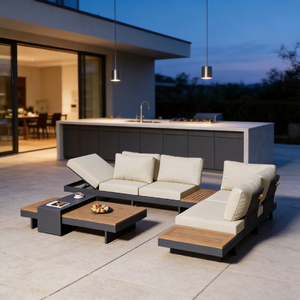 Ensemble de meubles de patio d'extérieur de luxe en aluminium résistant aux intempéries, ensemble de canapé de <span class=keywords><strong>jardin</strong></span> en aluminium, canapé d'extérieur en aluminium en forme de L - Product Image 1