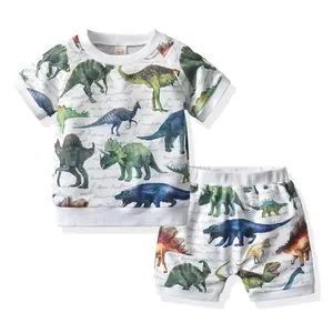 Set Pakaian Musim Panas Anak Laki-laki, Setelan Pakaian Celana Pendek Motif Dinosaurus untuk Bayi Laki-laki, Baju Kartun Anak-anak, Pakaian Musim Panas untuk Anak Laki-laki