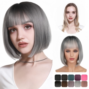 <span class=keywords><strong>Parrucca</strong></span> Sintetica Bob Corta Multicolore con Frangia, Cappuccio Regolabile, Leggera e Traspirante, Rete Interna Rosa, per Uso Quotidiano e Cosplay Femminile - Product Image 2