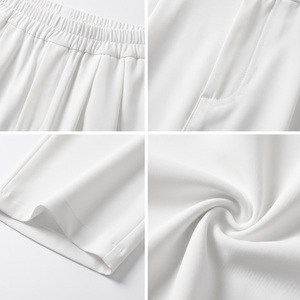 Pantalon large blanc sur mesure pour femme, taille haute élastique, plissé devant, en crêpe, coupe ample, décontracté, longueur cheville, idéal pour l'été - Product Image 3