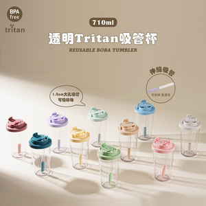 ขวดน้ำ Tritan หรูหรา ปี 2026 ขนาด 540 มล. พร้อมหลอดดูดแบบยืดหดได้ ขายส่งพร้อมโลโก้สั่งทำ หูจับแบบซ่อน แก้วพลาสติกใสทรงเพรียว - Product Image 6