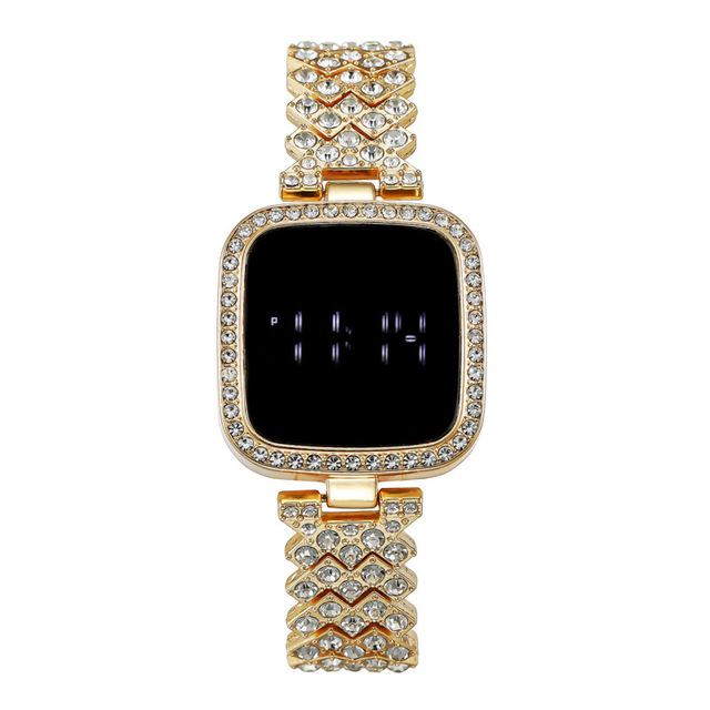 Casual Sport LED Zircon Ladies Sports Watch Simple Square Full Diamond Electronic Couple Watch