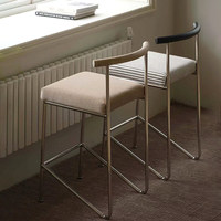 Tabouret Haut Nordique Rétro Minimaliste en Acier Inoxydable, Chaise de Bar Moderne Simple Luxe Léger avec Accoudoirs Rembourrés pour Extérieur et Salon