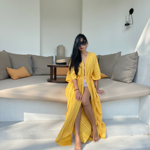 Teint à la main Kimono Robe Jaune Boho Kimono Robe Longue Kimono Robe Surdimensionné Duster Beach Coverup Duster Loungewear Cadeau Pour Elle - Product Image 1