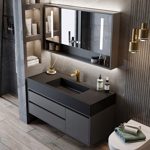 Style moderne Meuble-lavabo simple en bois massif avec éclairage LED Lavabo sur pied 2024 Offre Spéciale - Product Image 5