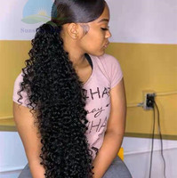 28 pouces Afro Crépus Bouclés Queue De Poney Cheveux Humains Remy Brésilien Enrouler Autour Cordon Queue De Cheval Clip Dans Les Extensions De Cheveux Longs Bouclés