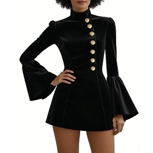 Nouvelle Collection Femme : Robes de Costume Élégantes et Ajustées à Col Montant et Manches Longues, Couleur Unie – Tendance Automne - Product Image 2