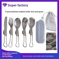 Ensemble de couverts de camping pliables et portables en alliage de titane ultra-léger pour l'extérieur (cuillère, fourchette, couteau, baguettes)