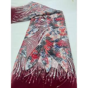 Tela de Encaje de <span class=keywords><strong>Terciopelo</strong></span> Africano 100% Poliéster Ecológico con Patrón de Rayas y Decoración de Cuentas para Vestidos y Trajes de Novia - Product Image 6